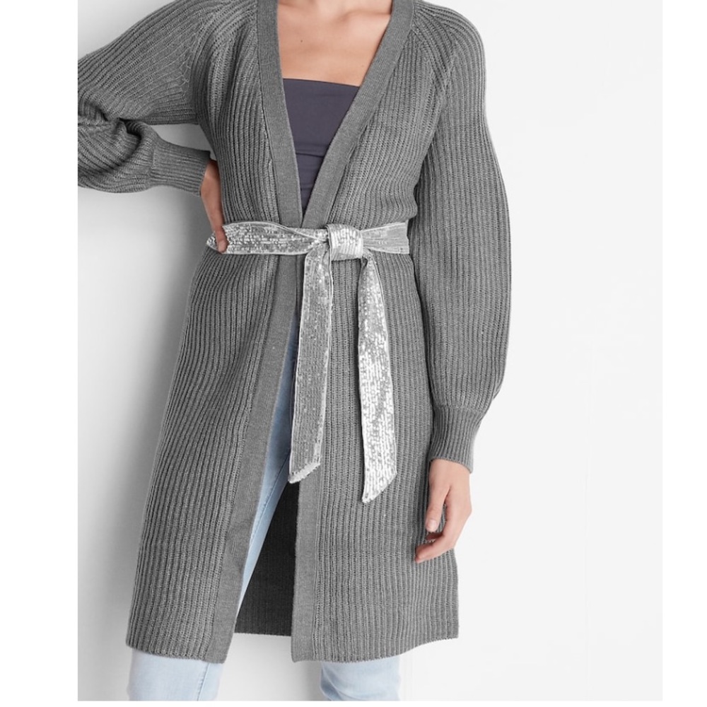 EXPRESS Ribbed cardigan with sequin belt